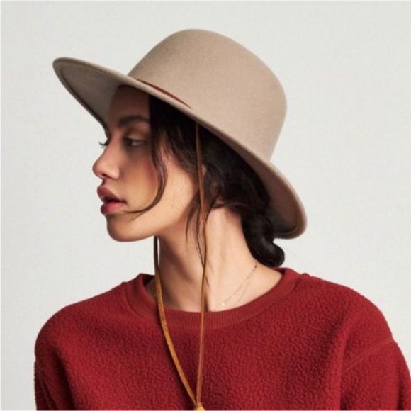 Brixton Tiller Felted Wool Wide Brim Cream Unisex Hat Size S/7 - Picture 2 of 6